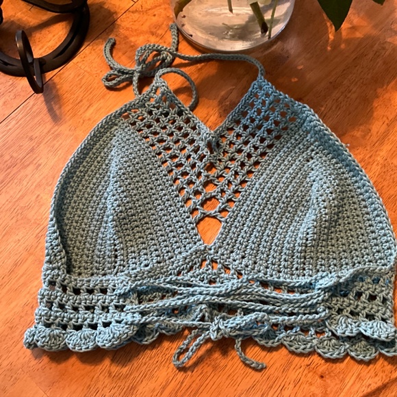 HAND CRAFTED CROCHET HALTER SMALL BOHEMIAN HIPPIE CROP TANK TOP OFF THE SHOULDER - Picture 5 of 5
